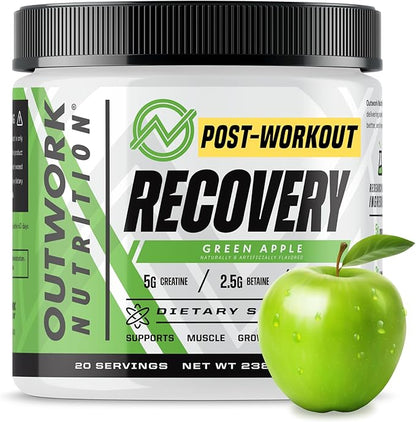 Outwork Nutrition Post Workout Recovery Powder - Creatine Monohydrate, KSM-66 Ashwagandha & Tart Cherry - Speeds Recovery, Eases Soreness - Creatine Powder for Men & Women, Green Apple, 240 Gr