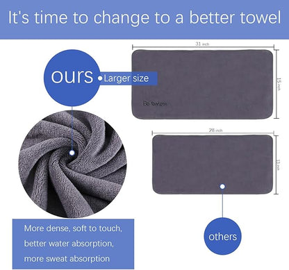 Microfiber Gym Towels Bigger Size Super Soft for Exercise Fitness, Sports, Workout, 380-GSM 15-Inch x 31-Inch Quick-Drying Towels (3 Pack, Grey)