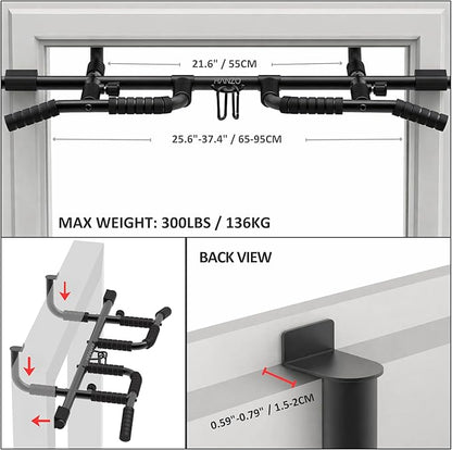 HANZO Doorway Pull Up Bar – Upgraded Heavy Duty Multi-Grip Chin Up Bar for Home Gym – No Screws, Strength Training Workout Bar, Door Gym Pullup Bar