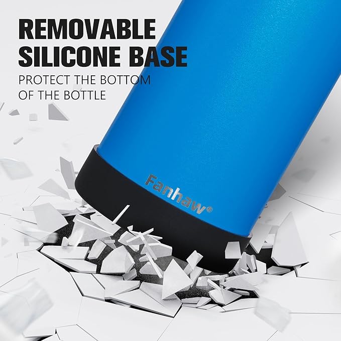Fanhaw 32 oz Insulated Water Bottle – Portable Stainless Steel Flask with 3 Lids (Straw, Spout, Carabiner) | Leakproof, for Gym, Hiking, Work, Travel & Everyday Use (Sky Blue)