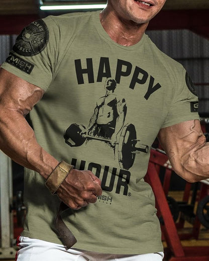 Gymish Lifestyle Happy Hour Deadlift Work Out T-Shirt, Weightlifting Gym Shirts