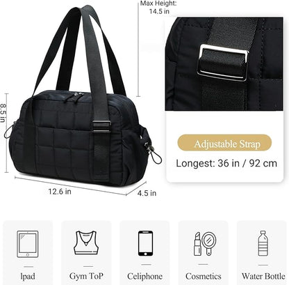CAMTOP Mini Gym Bag for Women, Small Gym Tote Bag Puffy Quilted Sports Duffel Bag with Wet Compartment and Coin Purse Duffel Bags Dance Yoga Workout Bag for Gifts