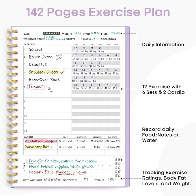 Fitness Workout Journal for Women & Men, A5(5.5" x 8.5") Workout Log Book Planner for Tracking, Progress, and Achieving Your Wellness Goals-Lavender