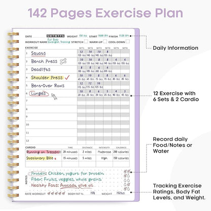Fitness Workout Journal for Women & Men, A5(5.5" x 8.5") Workout Log Book Planner for Tracking, Progress, and Achieving Your Wellness Goals-Lavender
