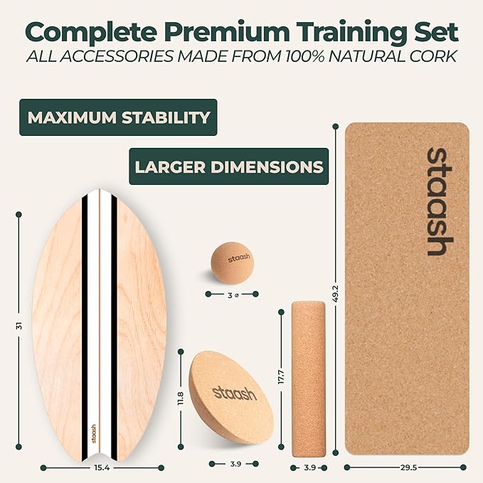 STAASH® Balance Board – Starter (Board + Roller) or Full Kit (w/Mat, Ball & Disc) – Core Balance Trainer for Fitness, Rehab, Surf – Free Coaching Videos