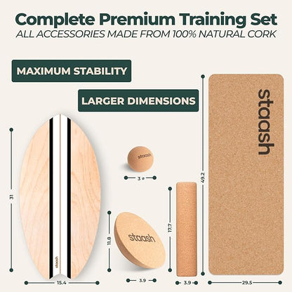 STAASH® Balance Board – Starter (Board + Roller) or Full Kit (w/Mat, Ball & Disc) – Core Balance Trainer for Fitness, Rehab, Surf – Free Coaching Videos