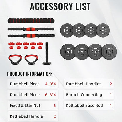 Fitvids Adjustable Dumbbell Set, 40/60LBS Free Weight Set, Multi-Functional Portable Changeable Dumbbell Barbell Kettlebell Set for Home, Multiple Style