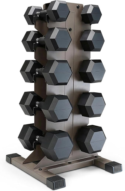 CAP Barbell Rubber Coated Hex Dumbbell Set with Vertical Rack | 100-300 lbs Free Weights Dumbbells Set for Home Gym | Multiple Options