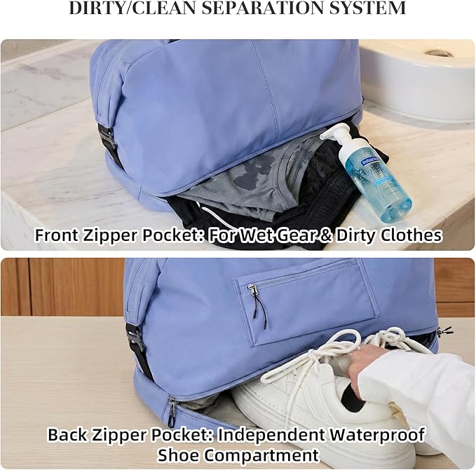 Timeet Expandable Gym Duffel Bag For Women with Yoga Mat Strap, 47L Sports Duffle Bag With Shoes Compartment&Dry Wet Pocket, Water Resistant Carry on Sports Weekend Travel Overnight Bag, Powder Blue