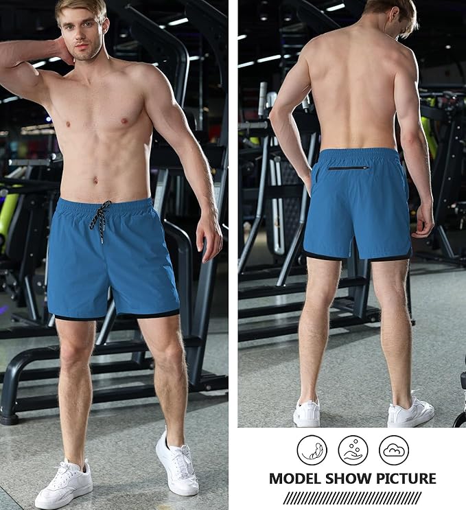Aolesy Men's 2 in 1 Running Shorts 5" Workout Gym Athletic Shorts for Men Quick Dry Lightweight Training Shorts with Pockets