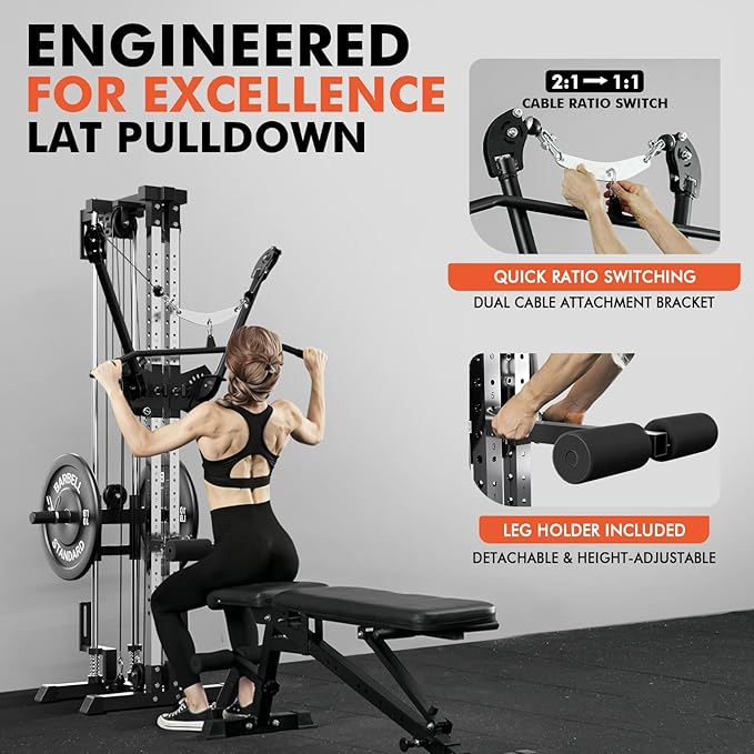 GMWD Cable Machine Home Gym, Wall Mounted Cable Machine with Dual Swivel Arms and 22 Adjustable Positions, All-in-One Cable Crossover Machine for Home Gym, Black