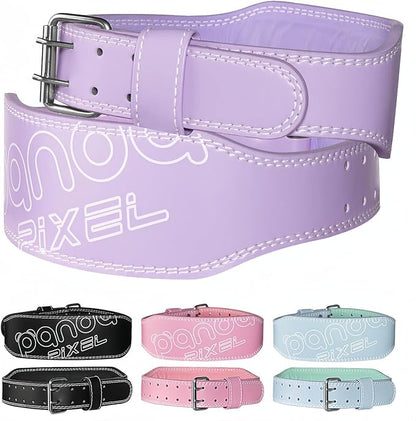 Weight Lifting Belt, Pixel Panda Leather Gym Belt for Women, 4 Inches Padded Lumbar Support for Ladies Fitness Squat Deadlift Heavy Duty Cross Training Gym Powerlifting Workout