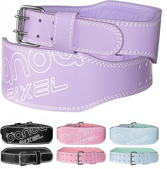Weight Lifting Belt, Pixel Panda Leather Gym Belt for Women, 4 Inches Padded Lumbar Support for Ladies Fitness Squat Deadlift Heavy Duty Cross Training Gym Powerlifting Workout