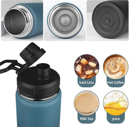 MEZMUT Insulated 24oz Stainless Steel Water Bottle with Straw & 2 Lids - Sports Metal Cup - Double Walled Vacuum Insulated Bottle - Leak-Proof Travel (Gradient Blue Black)