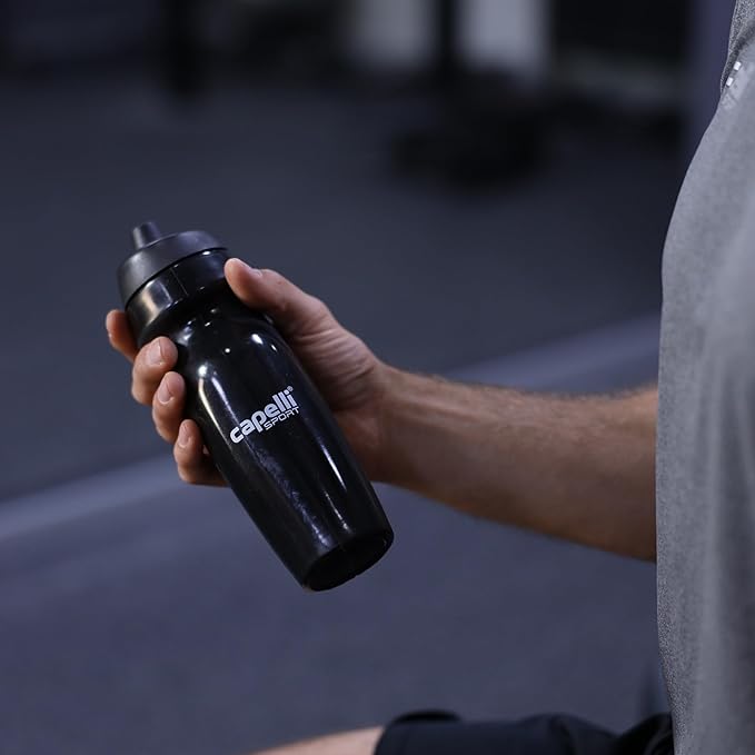 Capelli Sport Sports Water Bottle, Plastic Squeeze Water Bottle with Easy Open Nozzle and Grip Panels, Black, 18.5oz