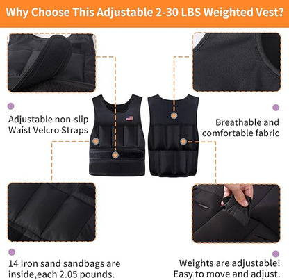 Adjustable Weighted Vest for Men Women,2-30 Lbs Adjustable Weighted Vest with Straps Womens Running Weight Vest for Walking Strength Training Fitness
