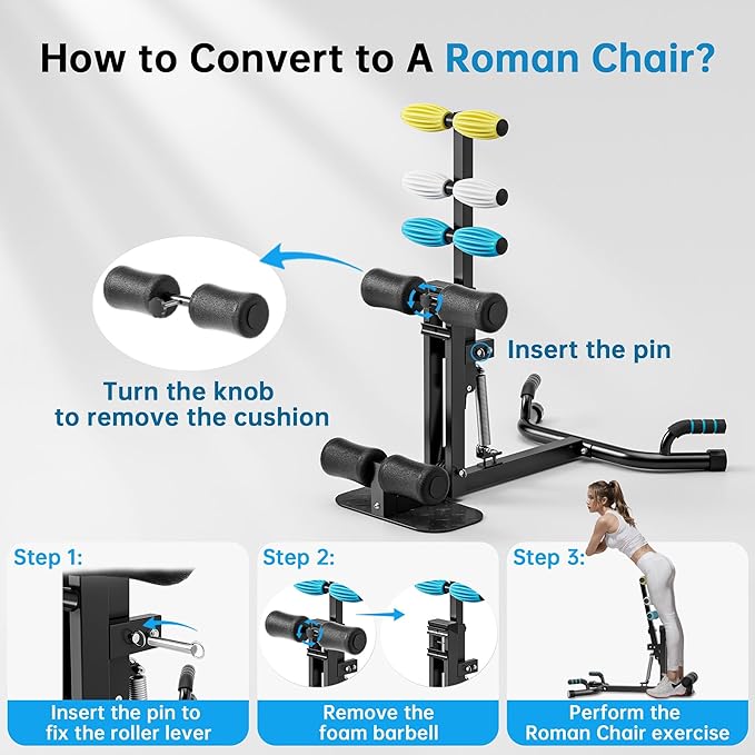 Deep Squat Machine, with Roman Chair Function, Adjustable Glutes Trainer Machine, Core & Abs for Low Impact Lower Body Workouts, Home Gym Push-Up Exercises, Easy to Assemble, 300Lbs Capacity