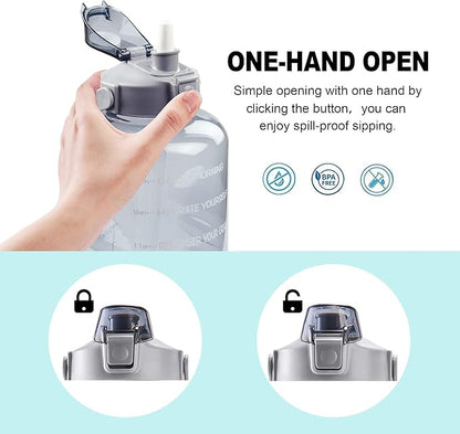 EYQ 64oz/128oz Leakproof Free Drinking Water Bottle with Motivational Time Marker BPA Free for Fitness, Gym and Outdoor Sports