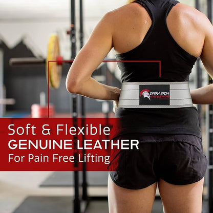 Dark Iron Fitness Genuine Leather Weightlifting Belt, 4 Inch Wide for Men Women with Double Prong Buckle Reinforced Stitching, Powerlifting Deadlift Squat Training Core Support Gym Strength Workout
