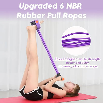 Resistance Bands with Handles, 6-Tube Elastic Foot Pedal Resistance Band, Natural Rubber Ankle Puller Sit-up Exercise, Multifunction Fitness Band for Abdomen, Waist, Arm, Leg Stretching Training