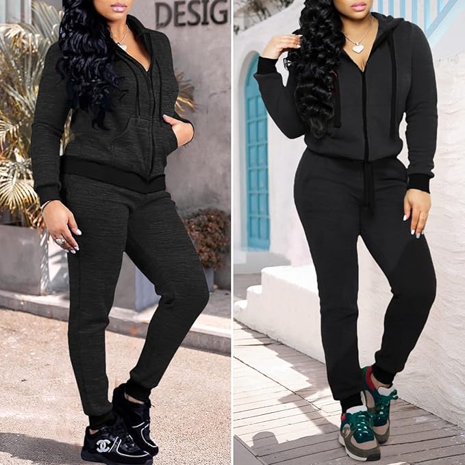 CLOCOR Track Suits for Women Set - Casual 2 Piece Outfits Sweatsuit Pocket Hoodies Long Sleeve with Patchwork Pants Set