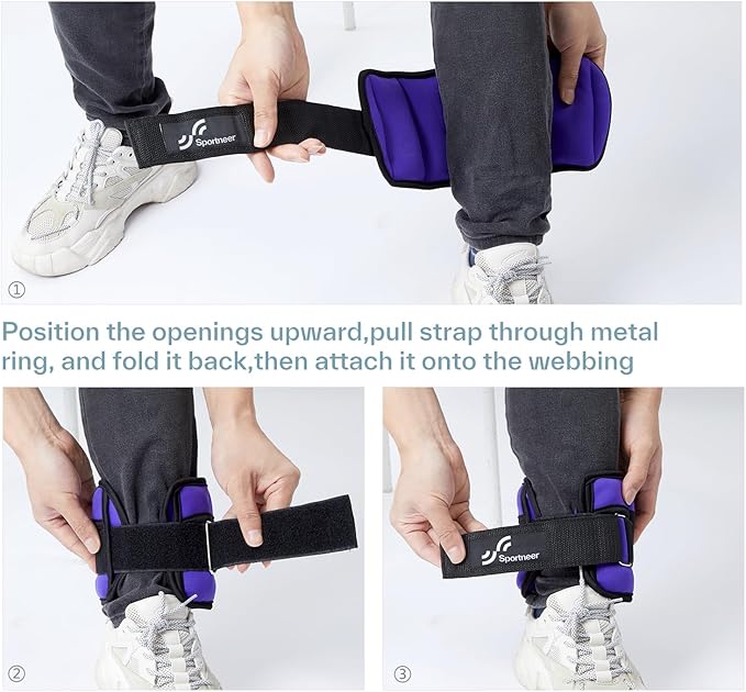 Sportneer Adjustable Ankle Weights Set - 1 Pair (2-10 lbs) Removable Sandbags for Women & Men, Comfortable Neoprene Leg Weights for Walking, Running, Pilates, Yoga, Home Workout & Physical Therapy