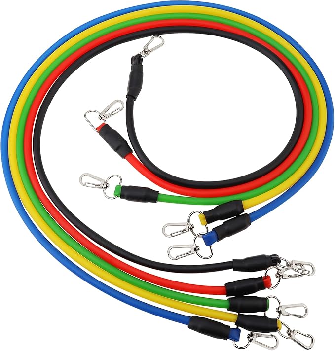 Resistance Bands with Handles Set, 5-Level Exercise Bands for Home Gym, Strength Training, Physical Therapy. Includes Door Anchor, Ankle Strap & Carry Bag.