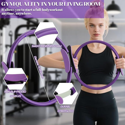 14 PCS Pilates Kit, Home Pilates Workout Kit for Women, Pilates Equipment with 14.9" Pilates Ring and Ball, Resistance Bands, Sliders & Grip Socks Accessories for Starter Home Workouts（Purple）