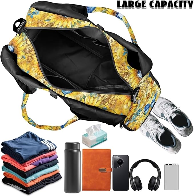 Gym Bag with Yoga Mat Holder Large Tote Bag With Multi Pockets for Women Men Dry Wet Separated Pocket Carryall Yoga Tote Bag for Pilates Travel Workout Office
