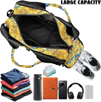 Gym Bag with Yoga Mat Holder Large Tote Bag With Multi Pockets for Women Men Dry Wet Separated Pocket Carryall Yoga Tote Bag for Pilates Travel Workout Office