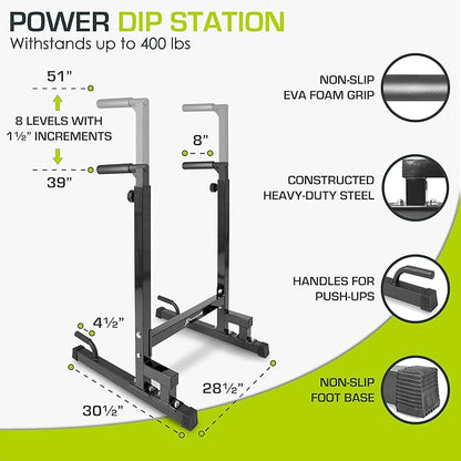 ProsourceFit Dip Stand Station, Heavy Duty Ultimate Body Press Bar with Safety Connector for Tricep Dips