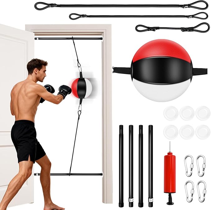 Doorway Punching Bag Double End Bag for Boxing, No Wall Installation Boxing Training Set with Bungee Cords, Double End Punching Ball Striking Equipment for Training at Home & Gym