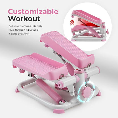 Sunny Health & Fitness Mini Steppers for Exercise at Home, Stair Step Workout Machine with Optional Resistance Bands, Full Body Cardio Equipment, Optional Free SunnyFit App Connection Smart Stepper
