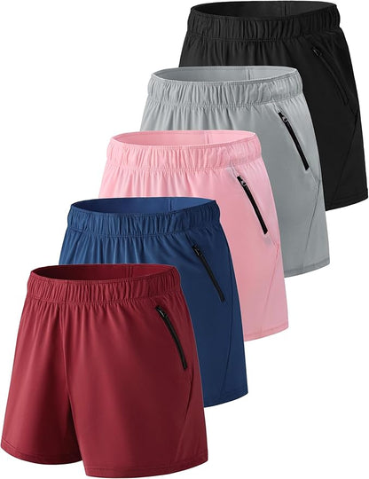 Liberty Imports 1 or 5 Pack Womens Lounge Workout Shorts with Zipper Pockets 5" Inseam Lightweight Athletic Casual Shorts