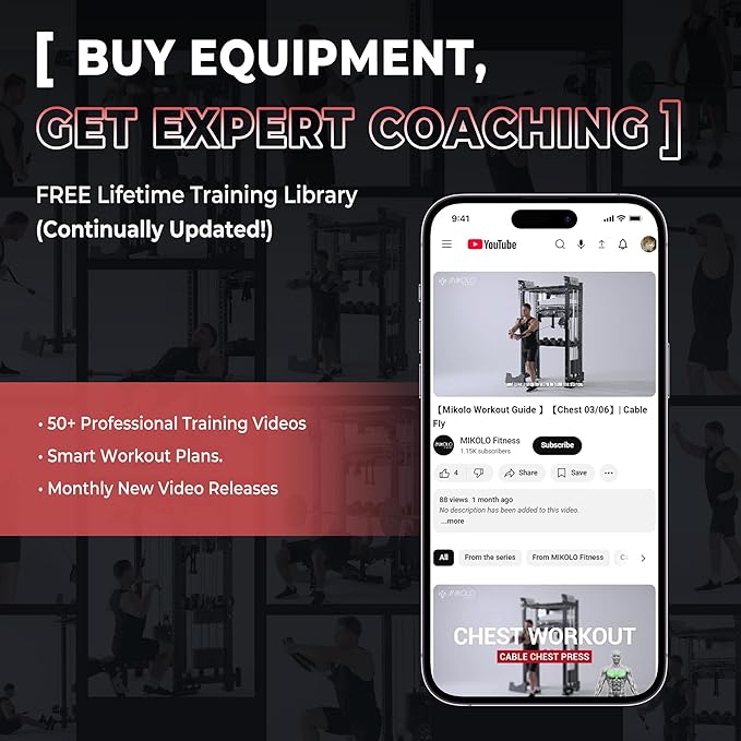 Mikolo M4 2.0 Smith Machine, 2200lbs Squat Rack with LAT-Pull Down System & Cable Crossover Machine, Training Equipment with Leg Hold-Down Attachment