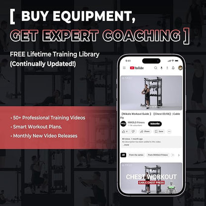 Mikolo M4 2.0 Smith Machine, 2200lbs Squat Rack with LAT-Pull Down System & Cable Crossover Machine, Training Equipment with Leg Hold-Down Attachment