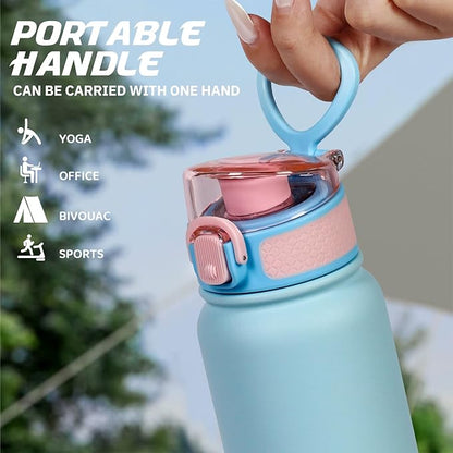 Stainless Steel Water Bottle 600ml（20oz） Insulated Water Bottle, Double Wall Stainless Steel Vacuum Bottle for Sports, Gym or Office (Blue Pink)