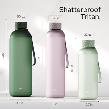 KIVY Slim Water Bottle 32oz [Lightweight & Shatterproof] Fits Cupholder & Backpack - Dishwasher safe water bottle no straw - Cute aesthetic water bottles screw top - Bpa free, Gold, White