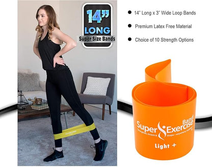 USA 14" x 3" Extra Long Latex Free Mini Loop Bands in 3, 5, 10 Pack Sets. 10 Strengths for Resistance Training, Stretching, Yoga, Toning. Plus an Exclusive iPhone App and E-Book.