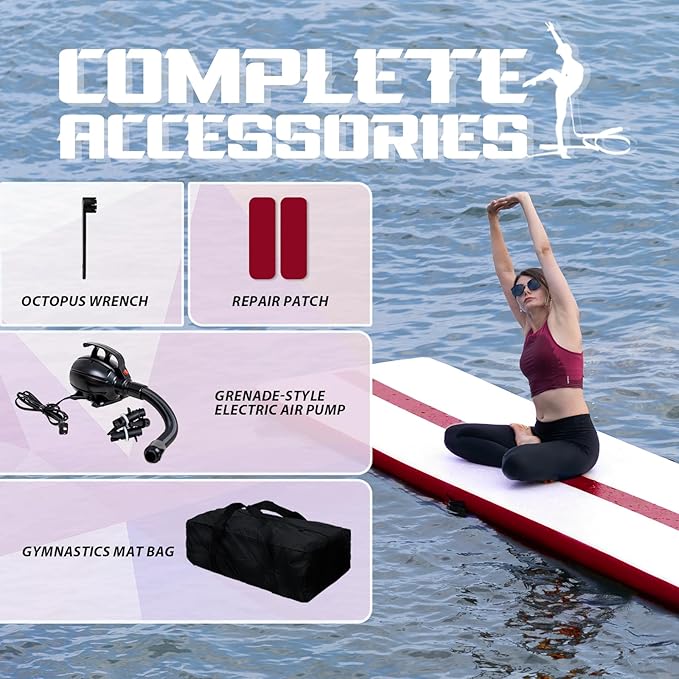 Tuxedo Sailor Inflatable Gymnastics Mat with Electric Pump, Storage Bag, Repair Kit–Air Mat for Home Training, Cheerleading, Yoga