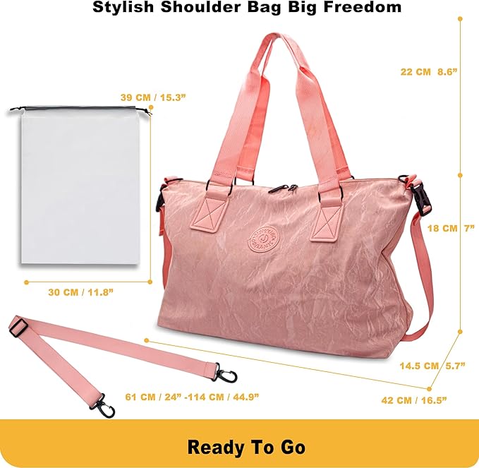 Gym Bag for Men & Women with Shoe Wet Bag - Waterproof Duffle Bag for Travel, Sports, Fitness & Workout (Pink)