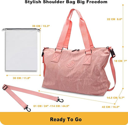 Gym Bag for Men & Women with Shoe Wet Bag - Waterproof Duffle Bag for Travel, Sports, Fitness & Workout (Pink)