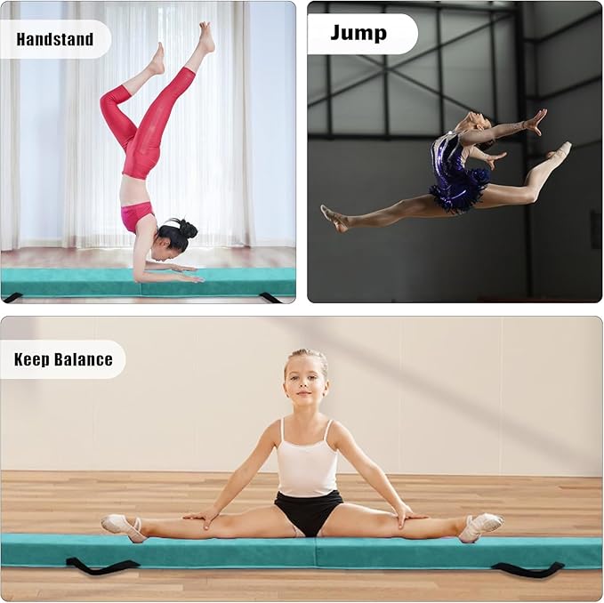 8FT/9.5FT Folding Balance Beam, Portable Gymnastics Beam Equipment with Non Slip Rubber Base & Suede Cover for Training/Practice/Professional Home Exercise