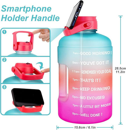 QuiFit 1 Gallon Water Bottle - with Straw & Motivational Time Marker Leak-Proof BPA Free Reusable Gym Sports Outdoor Large(128OZ/73OZ) Capacity Water Jug