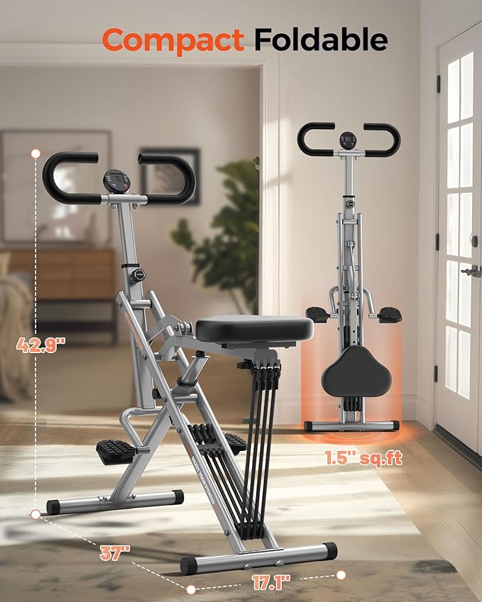 Sportsroyals Squat Machine, Squat Assist Rower for Glutes and Thighs, Foldable Exercise Equipment w/ Four Adjustable Resistance for Home, Full Body Workout Machine