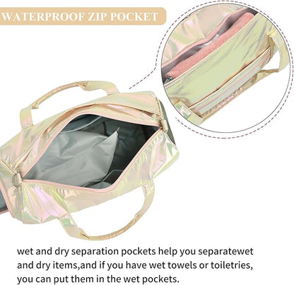LEDAOU Gym Bag Sports Duffle Bags with Wet Pocket Weekender Overnight Bag with Shoe Compartment and Air Hole for Girls Kids Women Foldable Travel Bags