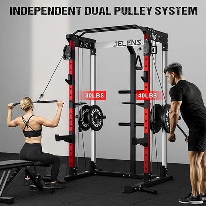 C21 Power Cage, 2000LBS Multi-Function Power Rack with Independent Dual Pulley System, All-in-One Squat Rack for Cable Crossover, Home Gym Workout Machine with More Training Attachments