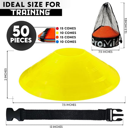 Disc Soccer Cones for Training Kids - 200,100,50 Small Plastic Cones for Sports Training - Flexible Conos for Soccer Practice Equipment, Basketball & Football Drills Equipment