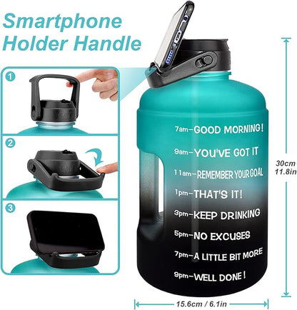 QuiFit 1 Gallon Water Bottle - with Straw & Motivational Time Marker Leak-Proof BPA Free Reusable Gym Sports Outdoor Large(128OZ/73OZ) Capacity Water Jug