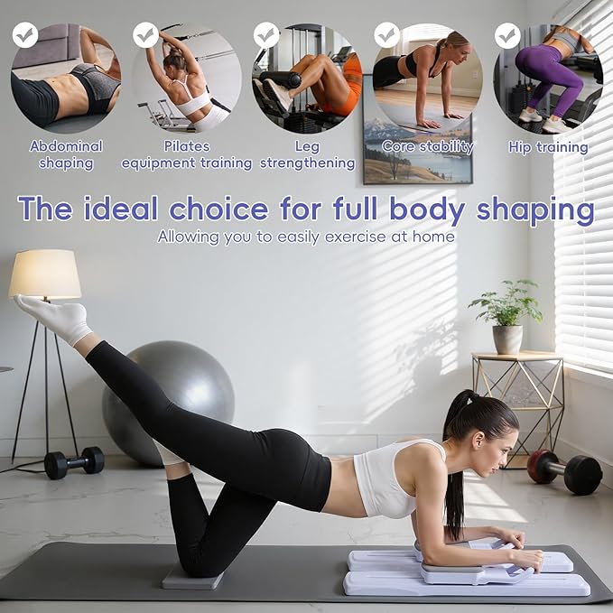 Pilates Board, Pilates Equipment Split Pilate Reformer & Ski Balance Board 5-in-1 Foldable Fitness Sliding Boards with Resistance Bands Multi-Purpose Home Pilate Kit for Full Body Workout